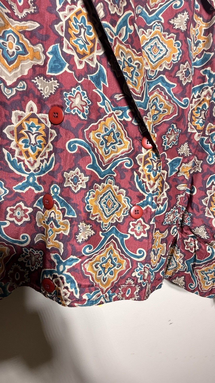 VTG Jacqueline Ferrar 100% Silk Jacket Womens 16 Red Paisley Boho Art To Wear