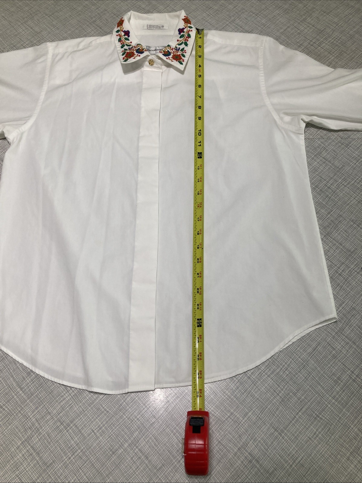 VTG 80s 90s Jacobsons White Embroidered Collar Blouse Christmas Floral Secretary
