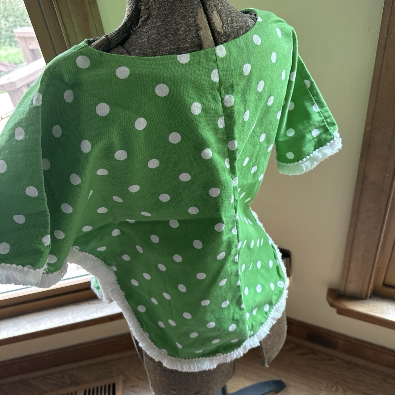 Vintage Handmade Polka Dot Fringed Shirt Poncho