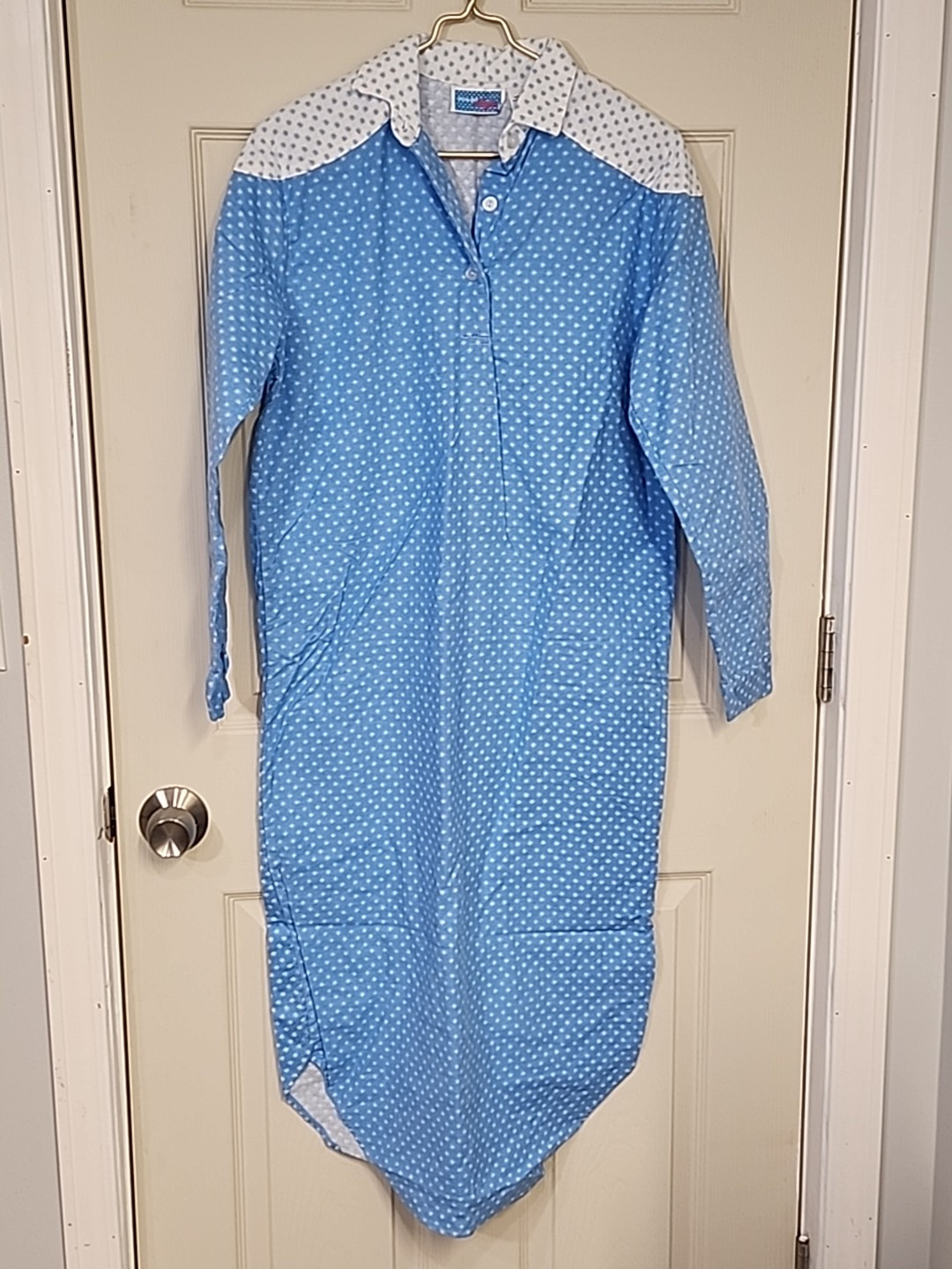 Vtg Moonlight Magic Women&rsquo;s Small Blue Long Sleeve Pattern 100% Cotton Nightgown