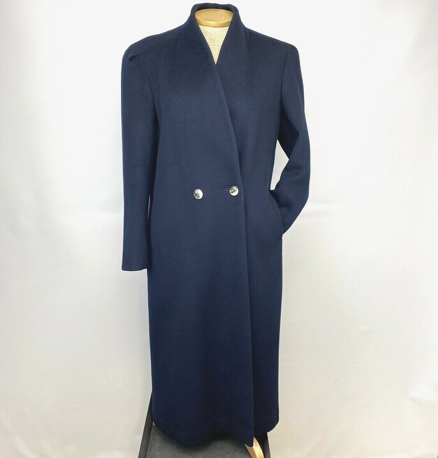 Vintage Central Park New York NAVY BLUE Fully Lined 46 in Wool Coat Women SMALL
