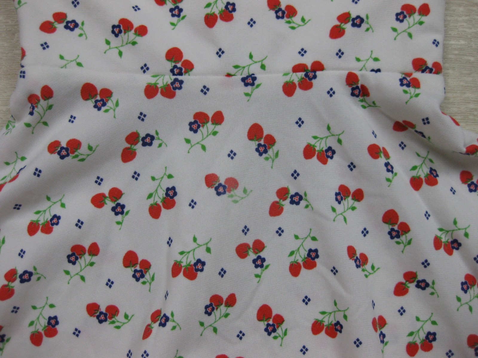 Vintage 70s Halter Micro Mini Swing Dress (XS) Open Back Strawberry Print Pinup