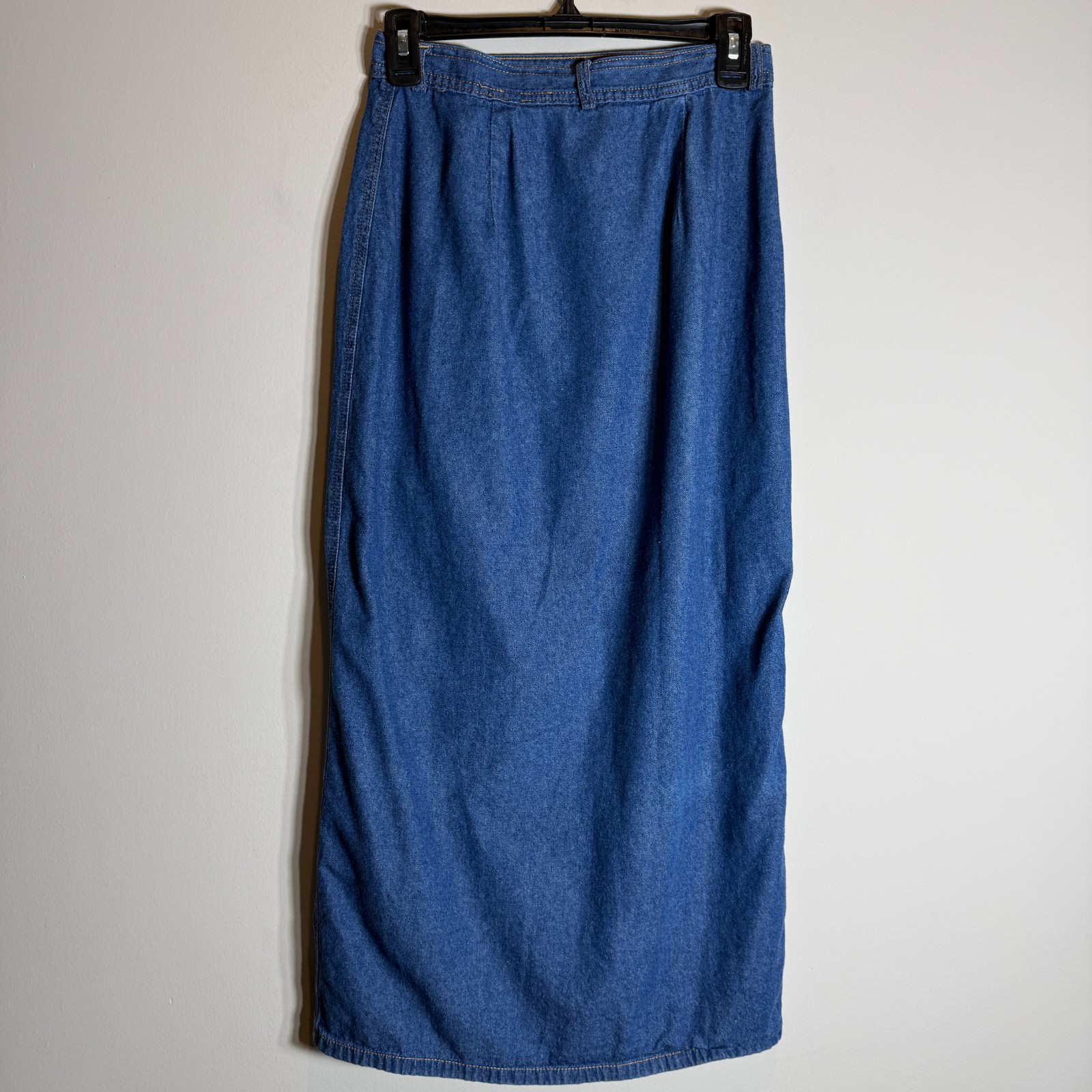 Vintage 100% Cotton Denim Button Up Maxi Skirt Women&rsquo;s 8 Colorful Twee Artsy 90s
