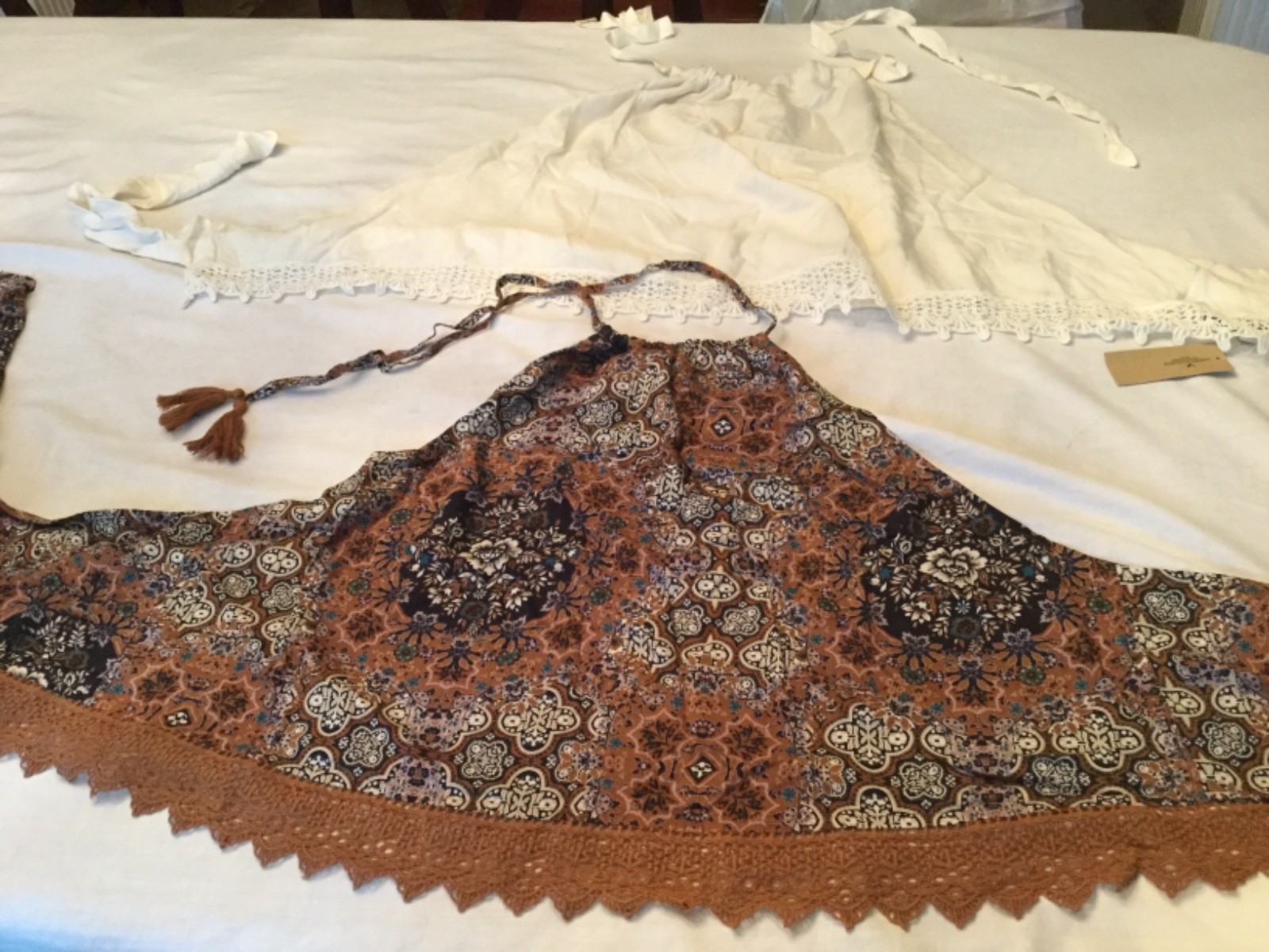 American Eagle CROCHET LACE Tie Back HALTER TOPS BOHO Print or Ivory Solid XXL