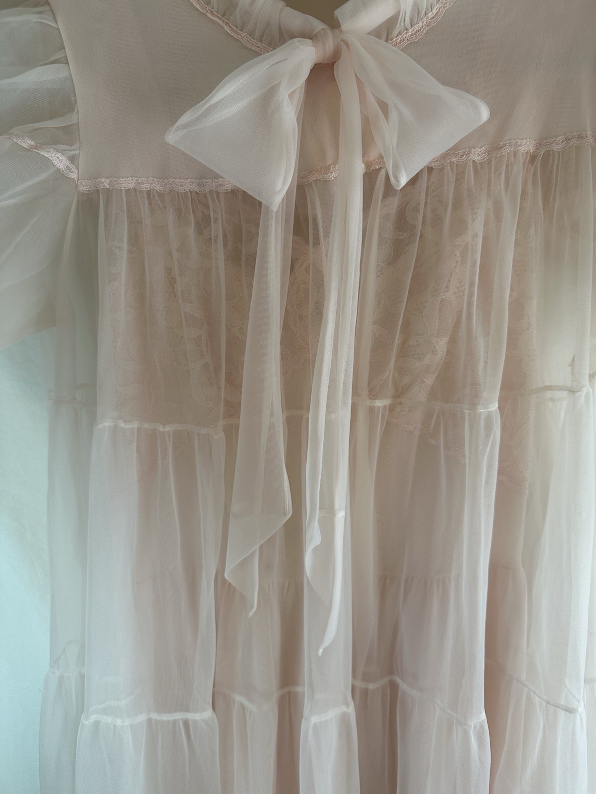 Vintage Dutchmaid 60s Pink Peignoir Set Nylon Sheer Robe & Gown Lace Romantic 14