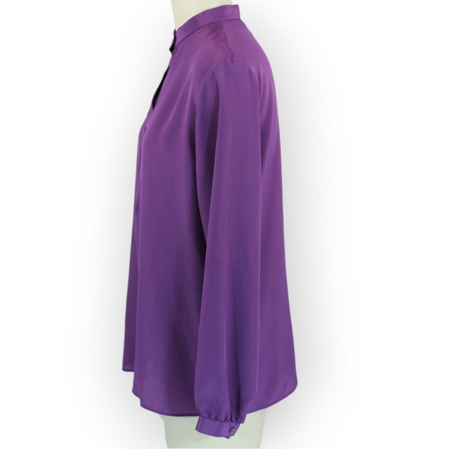 Lloyd Williams for Neiman Marcus Satin Blouse (8) Purple Long-Sleeve