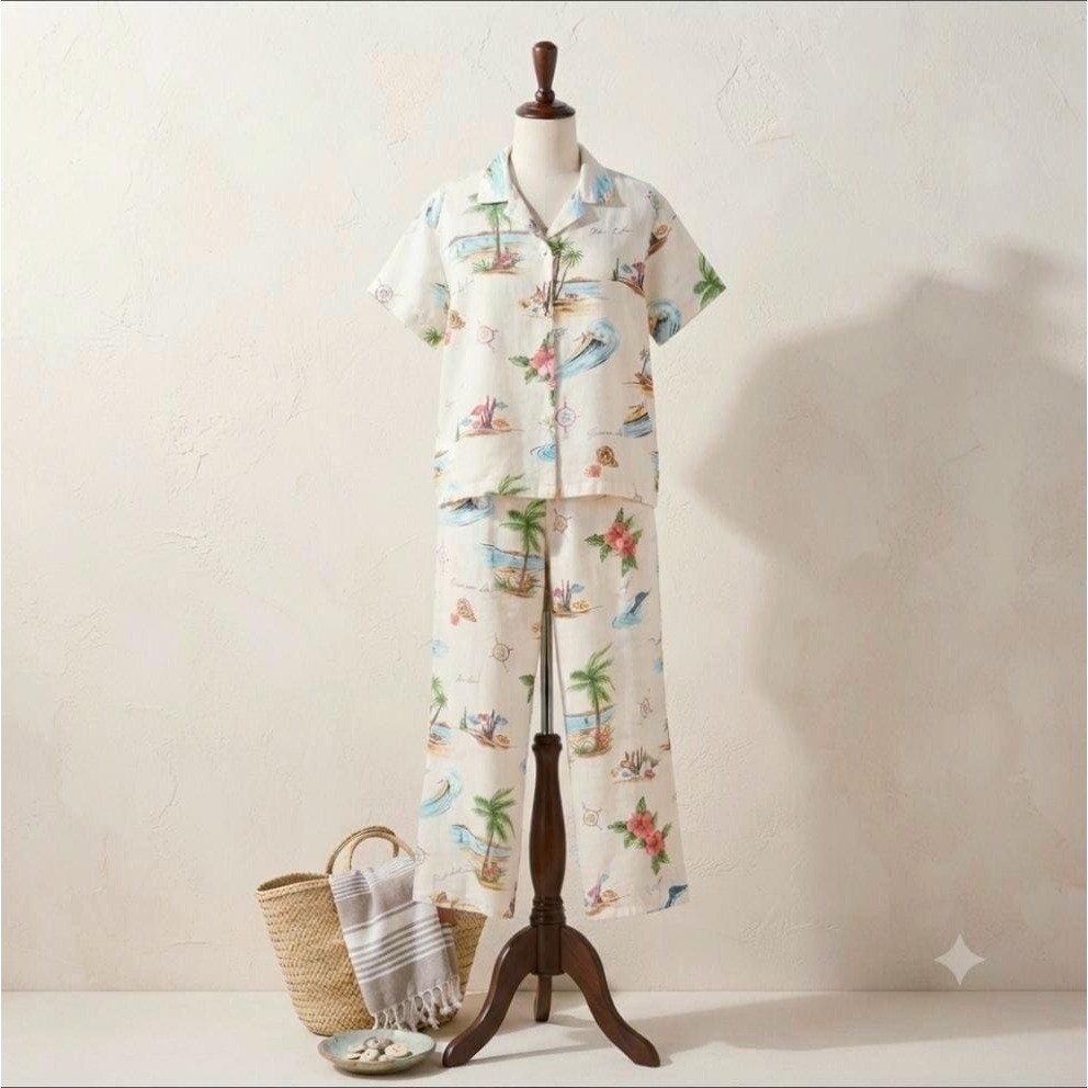 90s Vintage Hot Cotton by Marc Ware Women&rsquo;s Lounge Set Linen Cotton Co-Ord