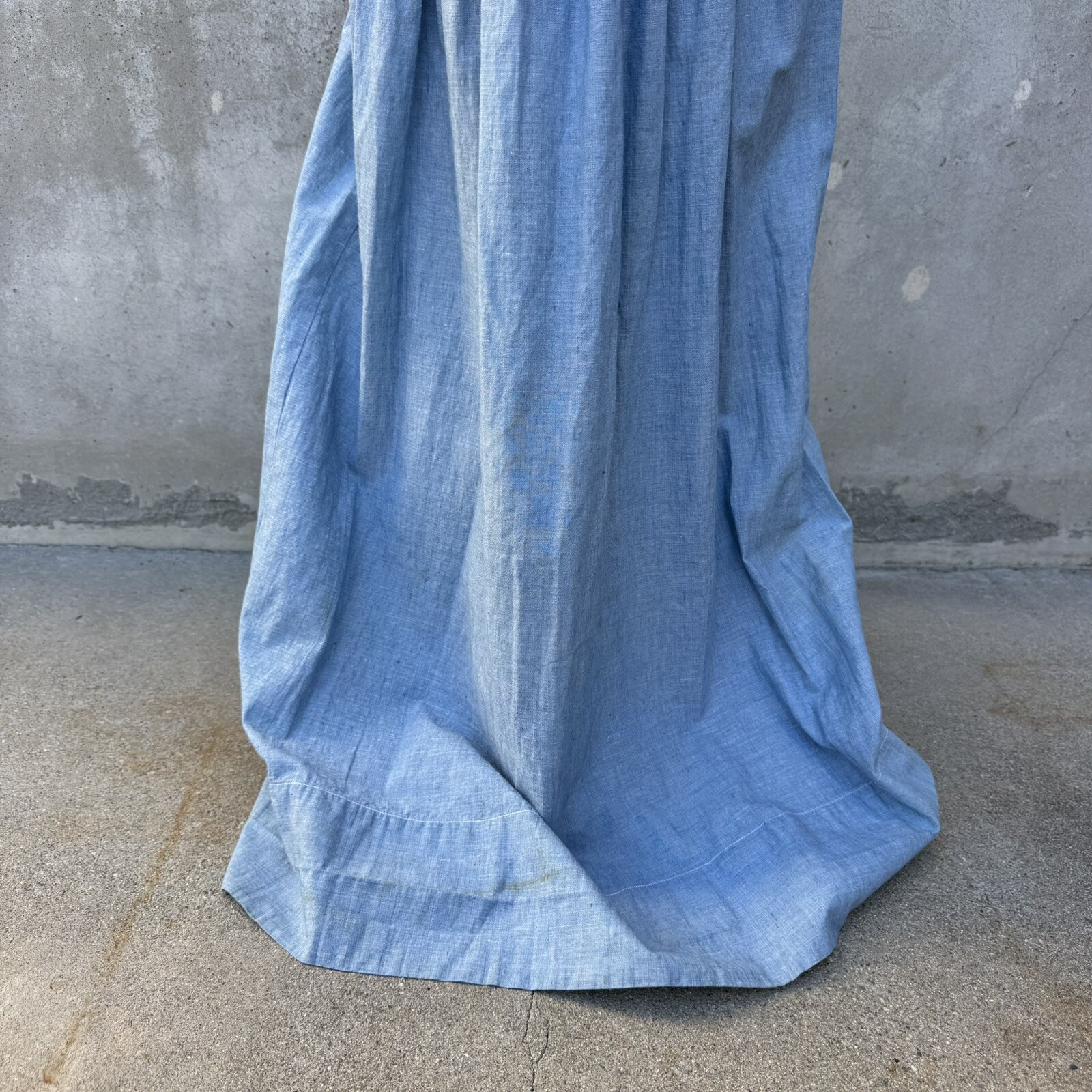 Antique Edwardian Blue Chambray Cotton Dress Workwear Prairie Maxi Vintage