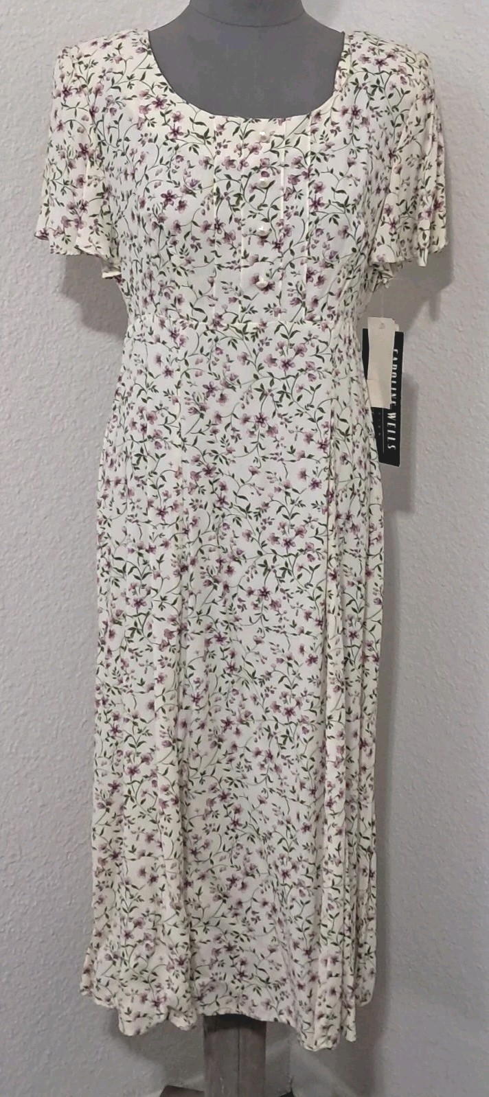 NWT Vtg 90s Midi Dress 12P Ditsy Floral Cottagecore Grunge Caroline Wells