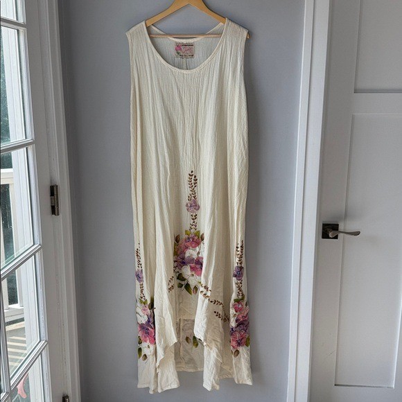 Vintage 2 Piece Ana Rosa Handpainted Floral Gauzy Maxi Dress Jacket One Size