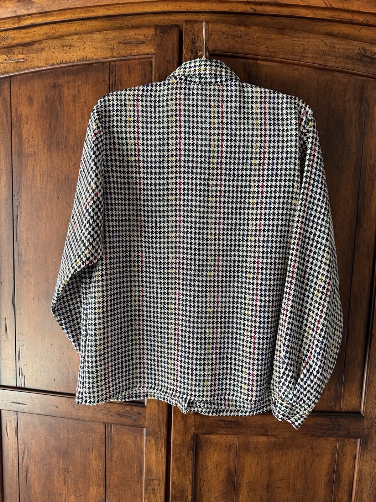 Vintage Koret Career Black Houndstooth Blouse With Rainbow Colours Throughout M