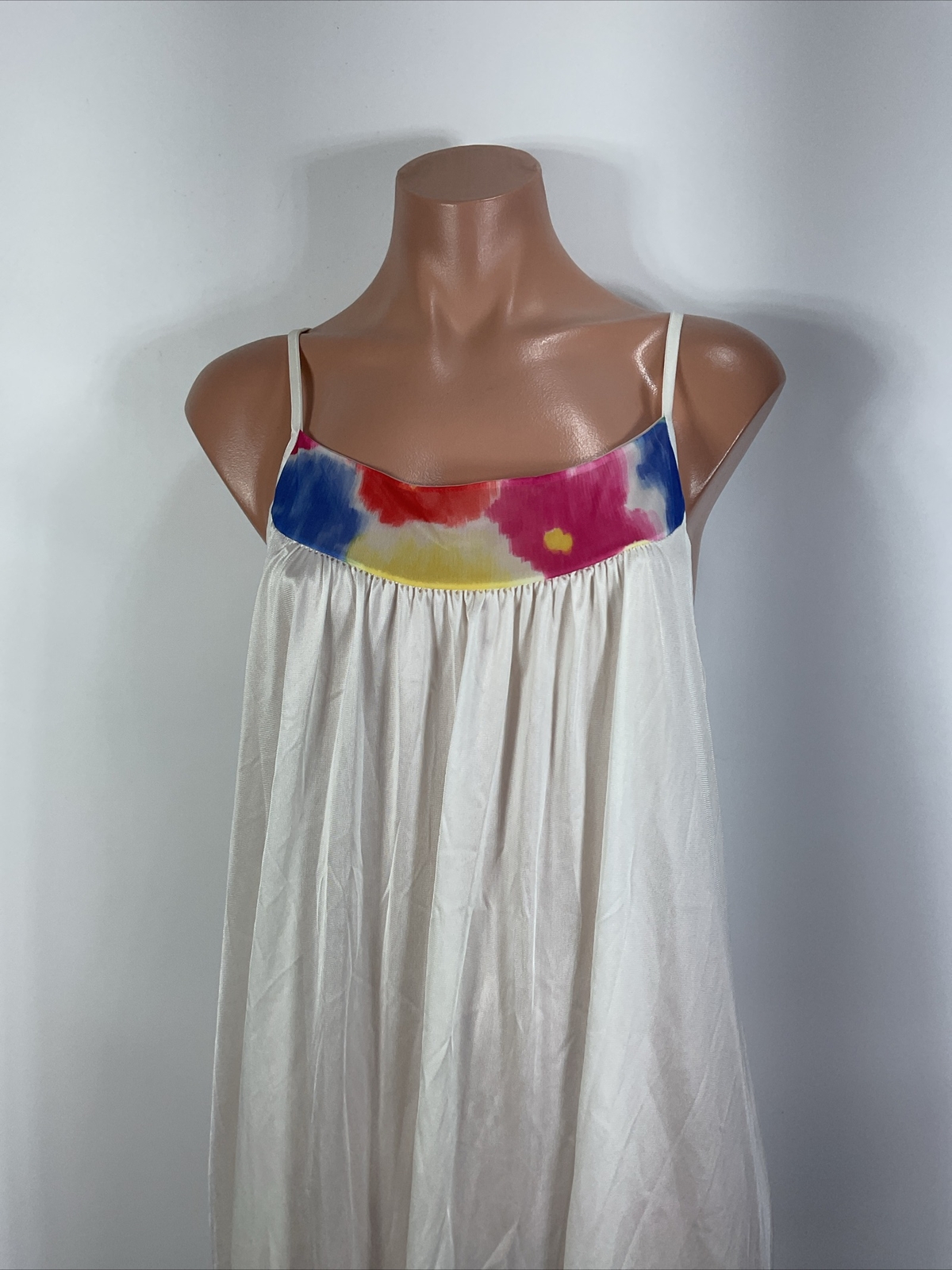 VINTAGE INNER MOST BY SEARS White Abstract LONG GOWN Nightgown Slip Dress M USA