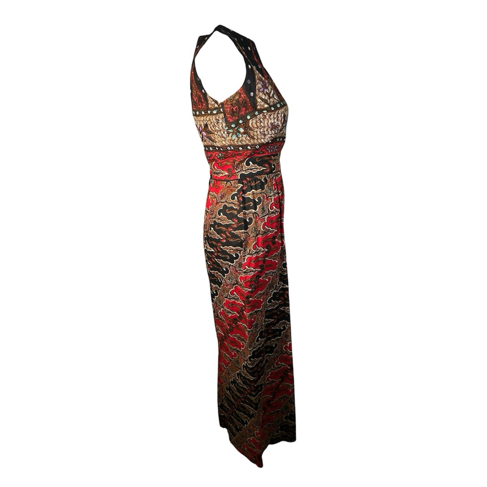 VTG 50s/60s Boutique Batik Border Print Bateau Neck Cotton Sheath Dress Sz S