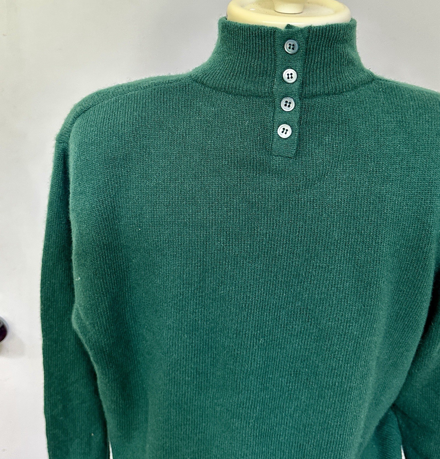 VINTAGE 1990s NEIMAN MARCUS DARK FOREST GREEN 100% CASHMERE SWEATER MOCK NECK XL