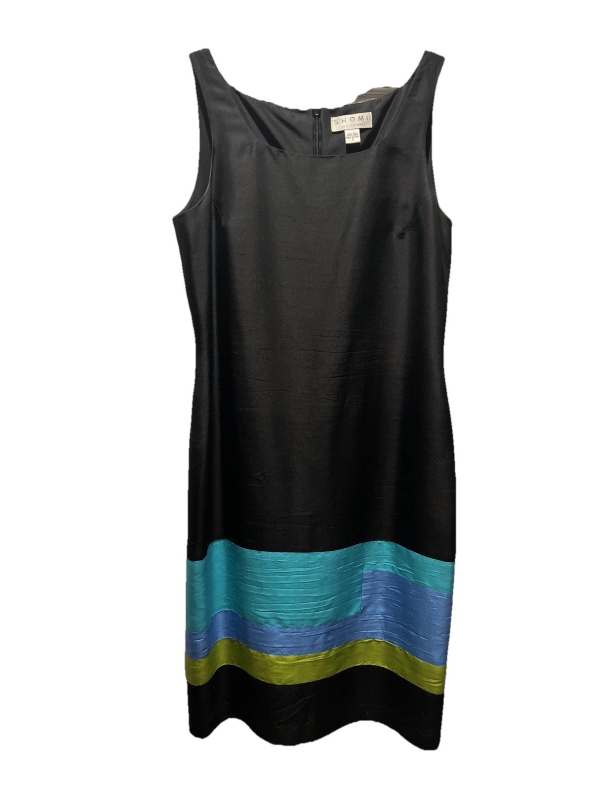 SHOMI SLEEVELESS BLACK WITH COLOR BLOCK SILK DRESS Size 8 Small