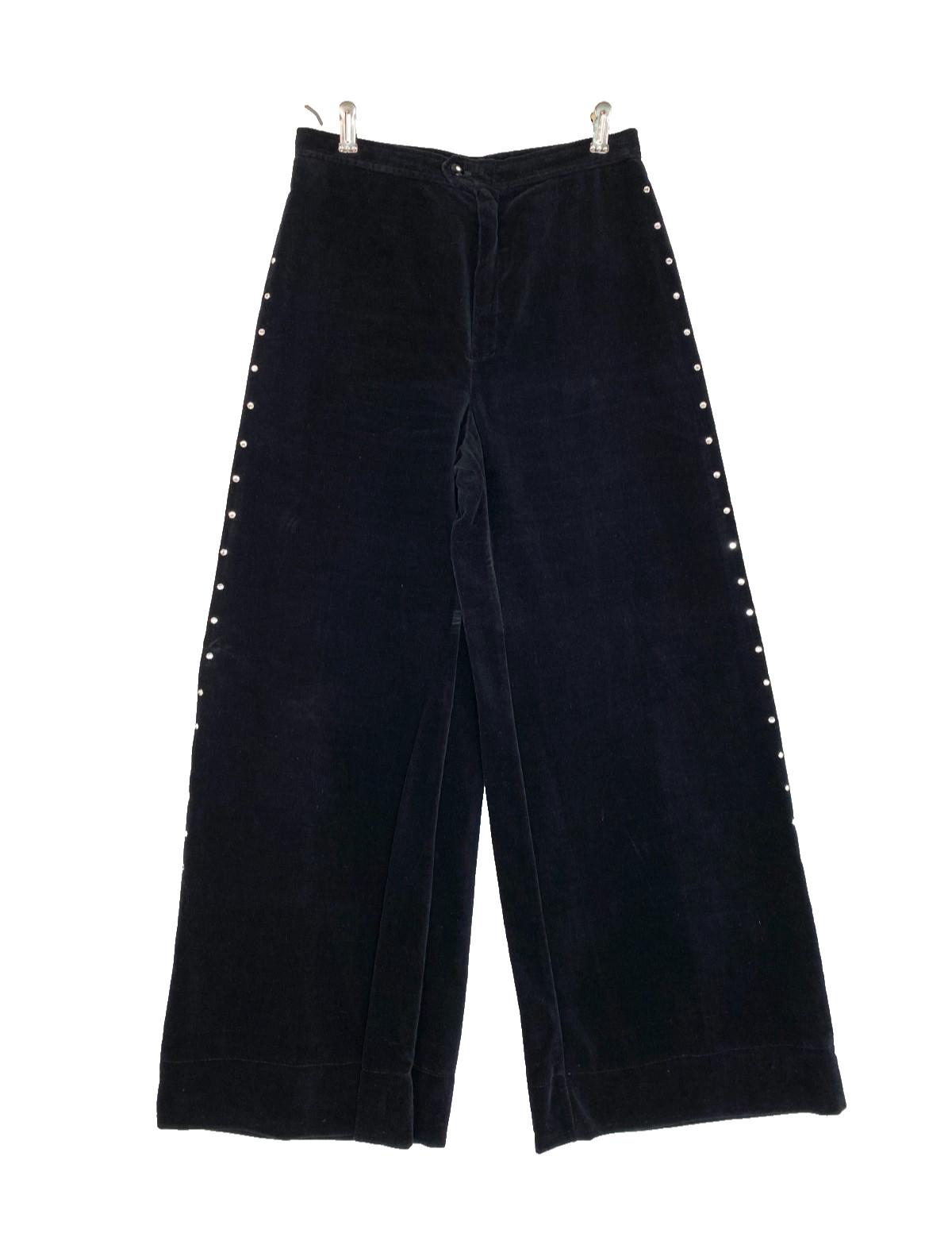 Vintage 1960s black velveteen wide leg pants S rhinestones high waist cotton