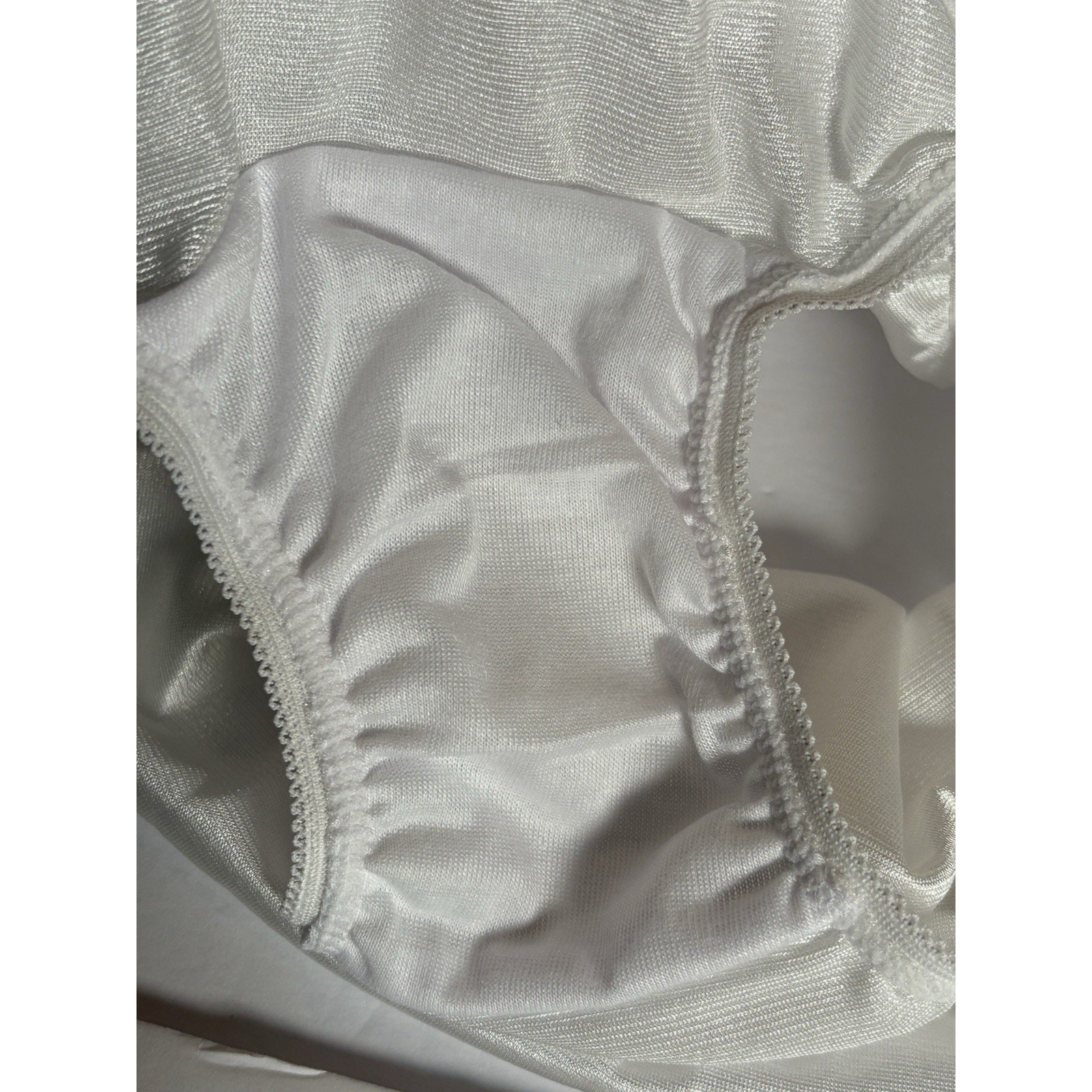 3 SHINY White Satin 100% Nylon Full Brief Panty Sewn in Cotton Gusset #331 Sz 8