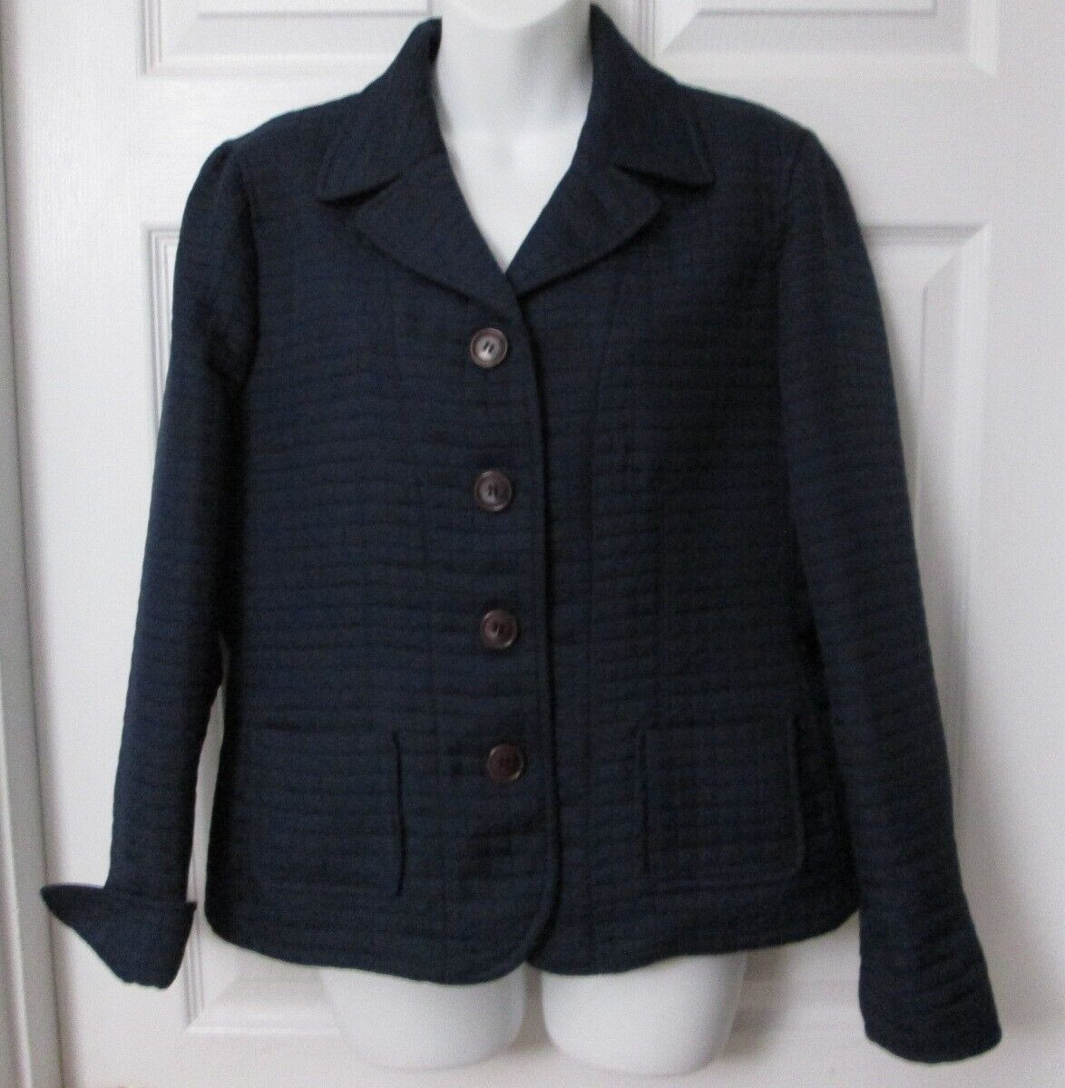HARVE BENARD HOLTZMAN Navy Blue Quilted Lightweight Button Jacket Blazer SZ 12P
