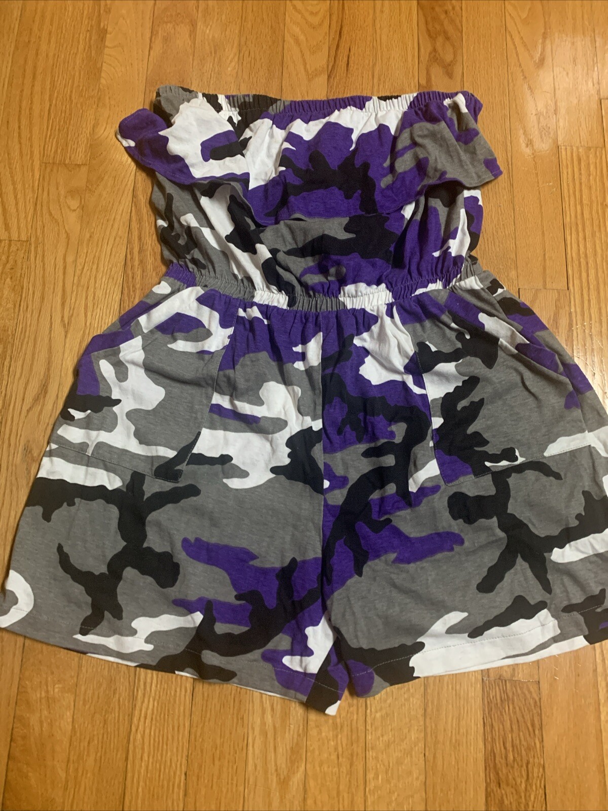 Vtg 80&rsquo;s Romper Shorts STRAPLESS Cotton/poly Blend Camo Beach 2XL