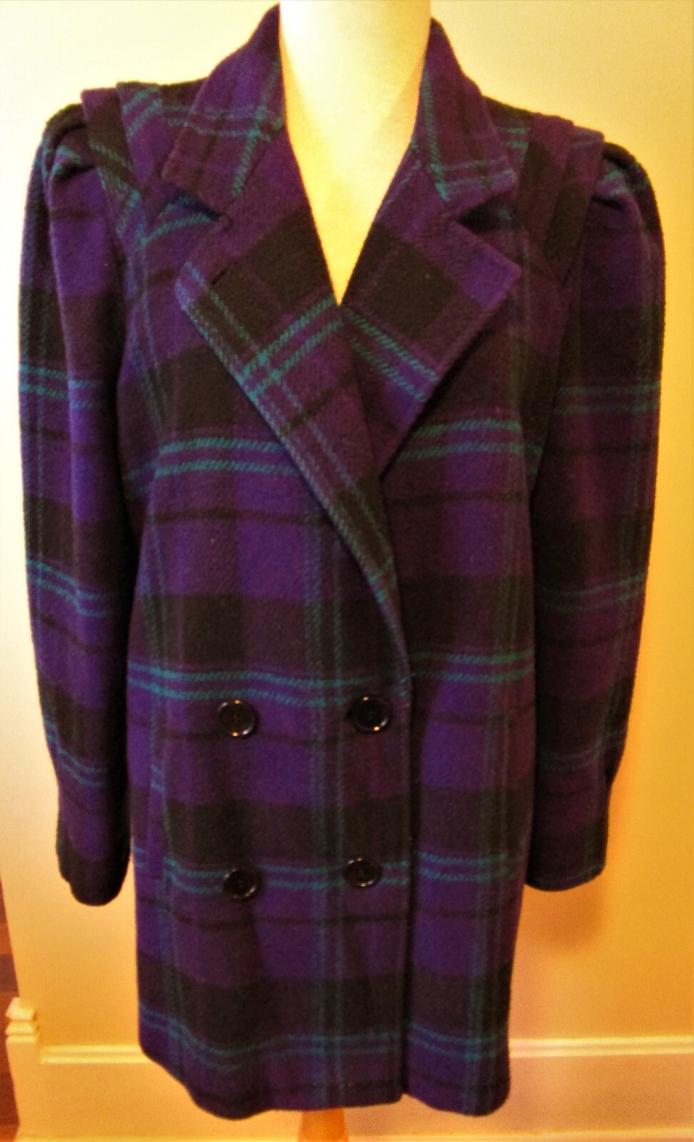 VINTAGE NEW YORK GIRL, LARGE PLAID 90&rsquo;S COAT, BUTTON FRONT, LINED, SZ 6, SUPER!