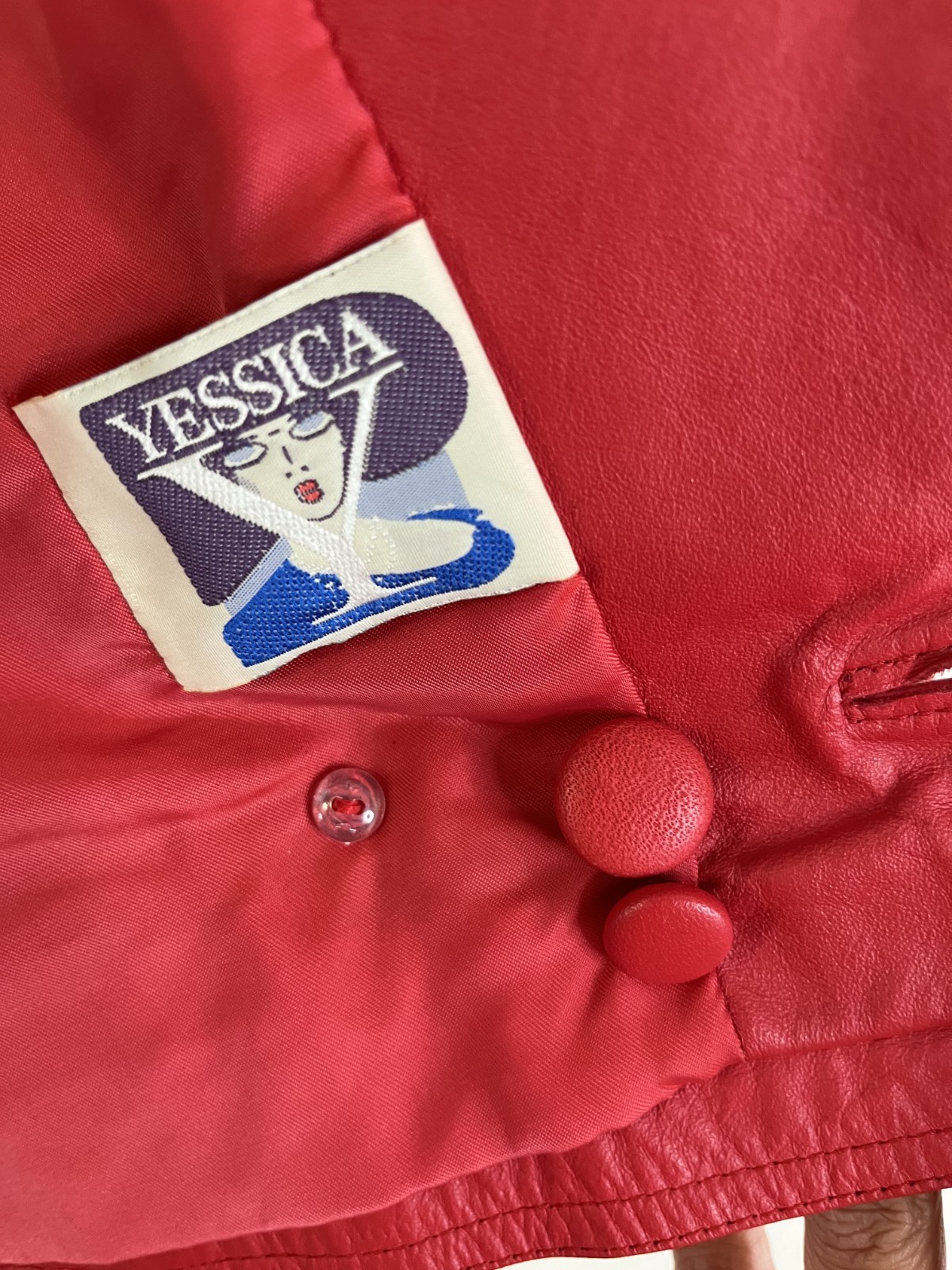 Vintage 1980s Cherry Red Genuine Leather Cropped Jacket & Pants Set Size 36