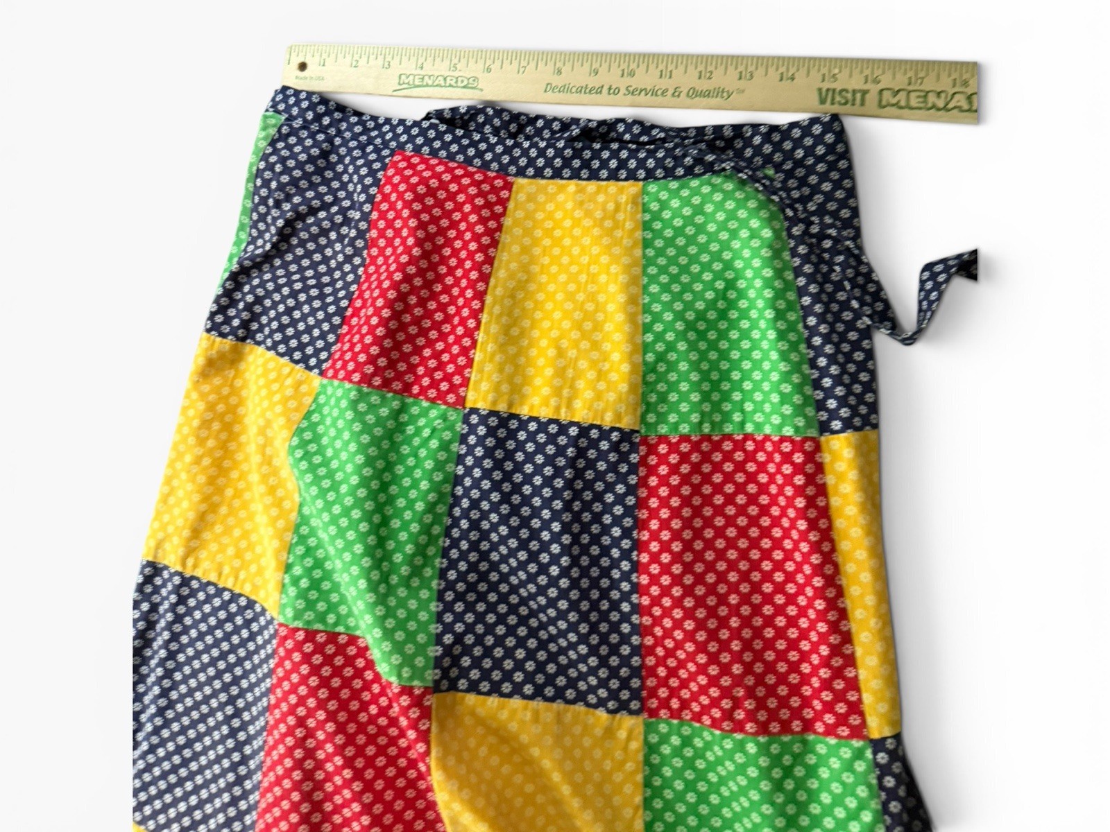 Vintage 70s Najla NY Patchwork Wrap Around Midi Skirt Bright Cotton Lightweight