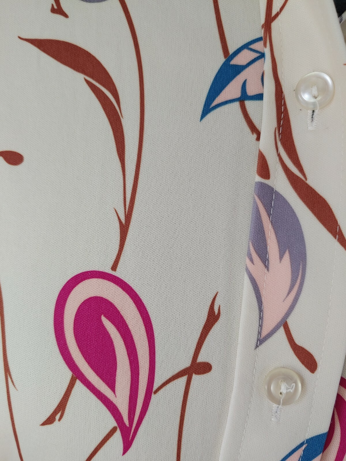 Vintage Sears Cream Button Down Top with Pink/Grey/Peach/Brown Florals Size 12