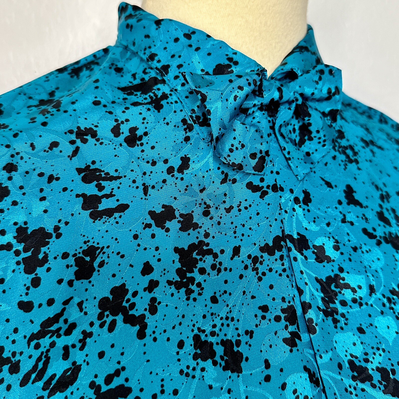 80s Blouse Teal and Black Abstract by Tess