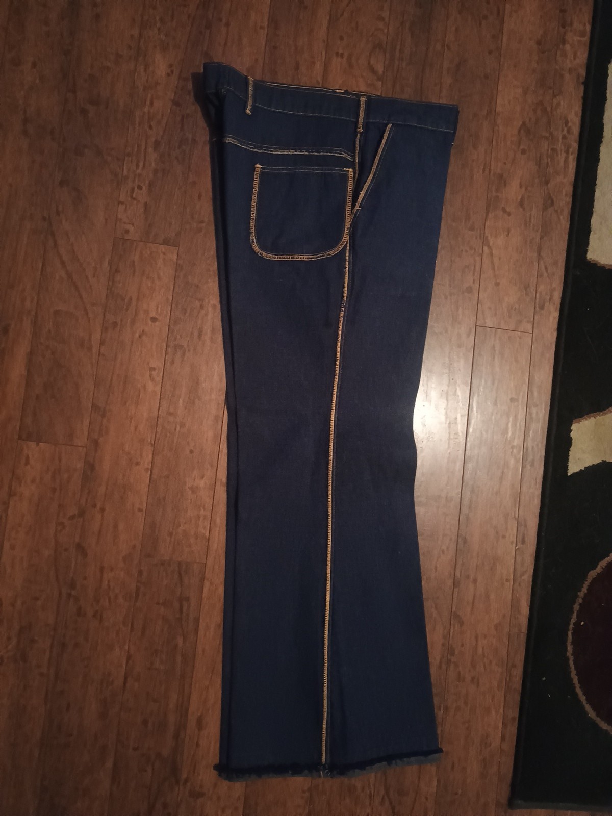 Vintage 70s Rappers Dark Blue Denim Jeans With Bold Seam