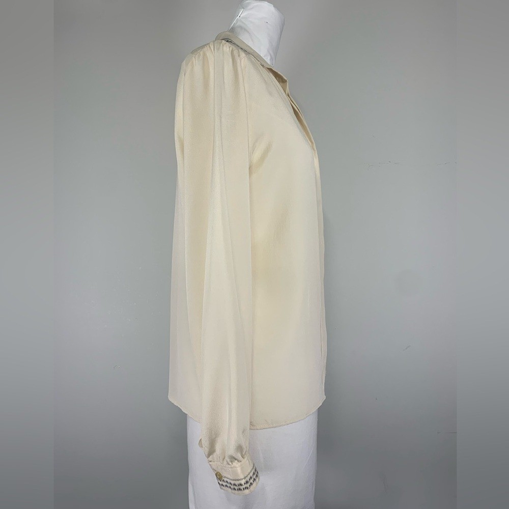 Vintage Serge Nancel Paris Ivory Embroidered Silk-Feel Blouse