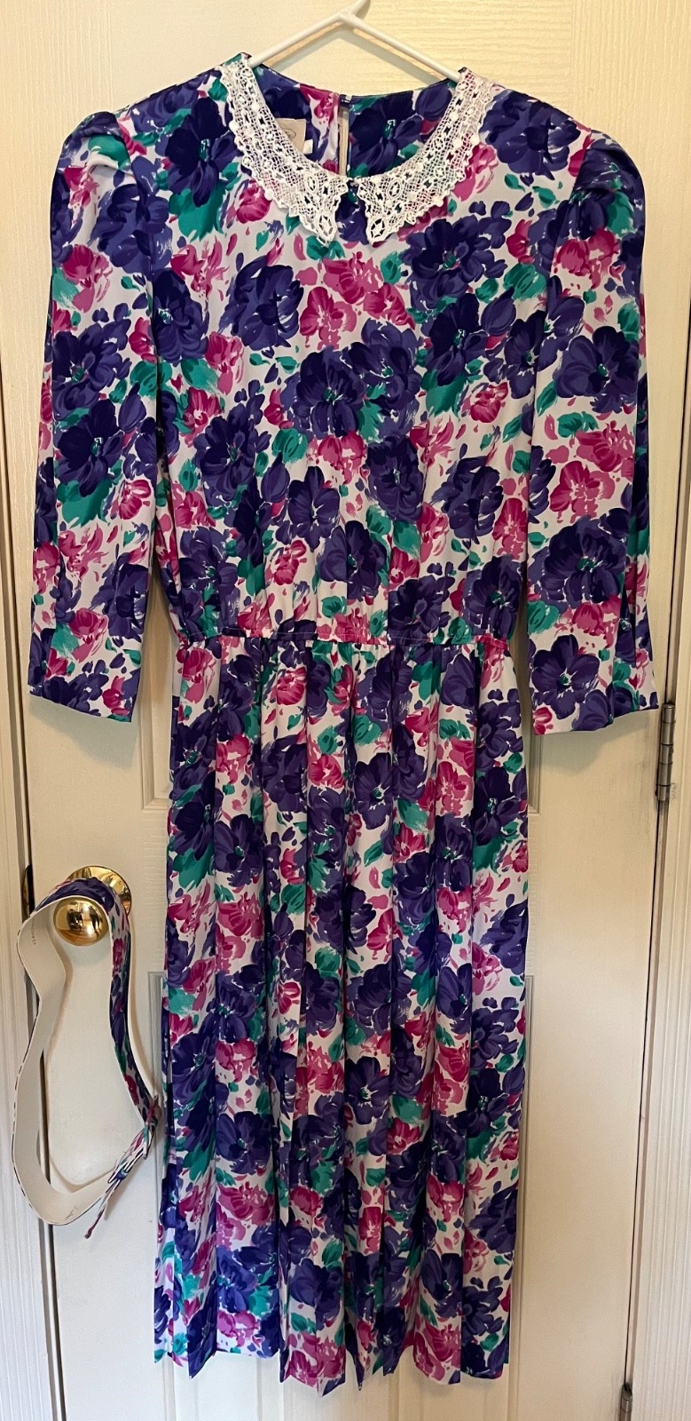 Vintage Floral Dress Size 12 Luci Fellini Brand Pink Purple Green