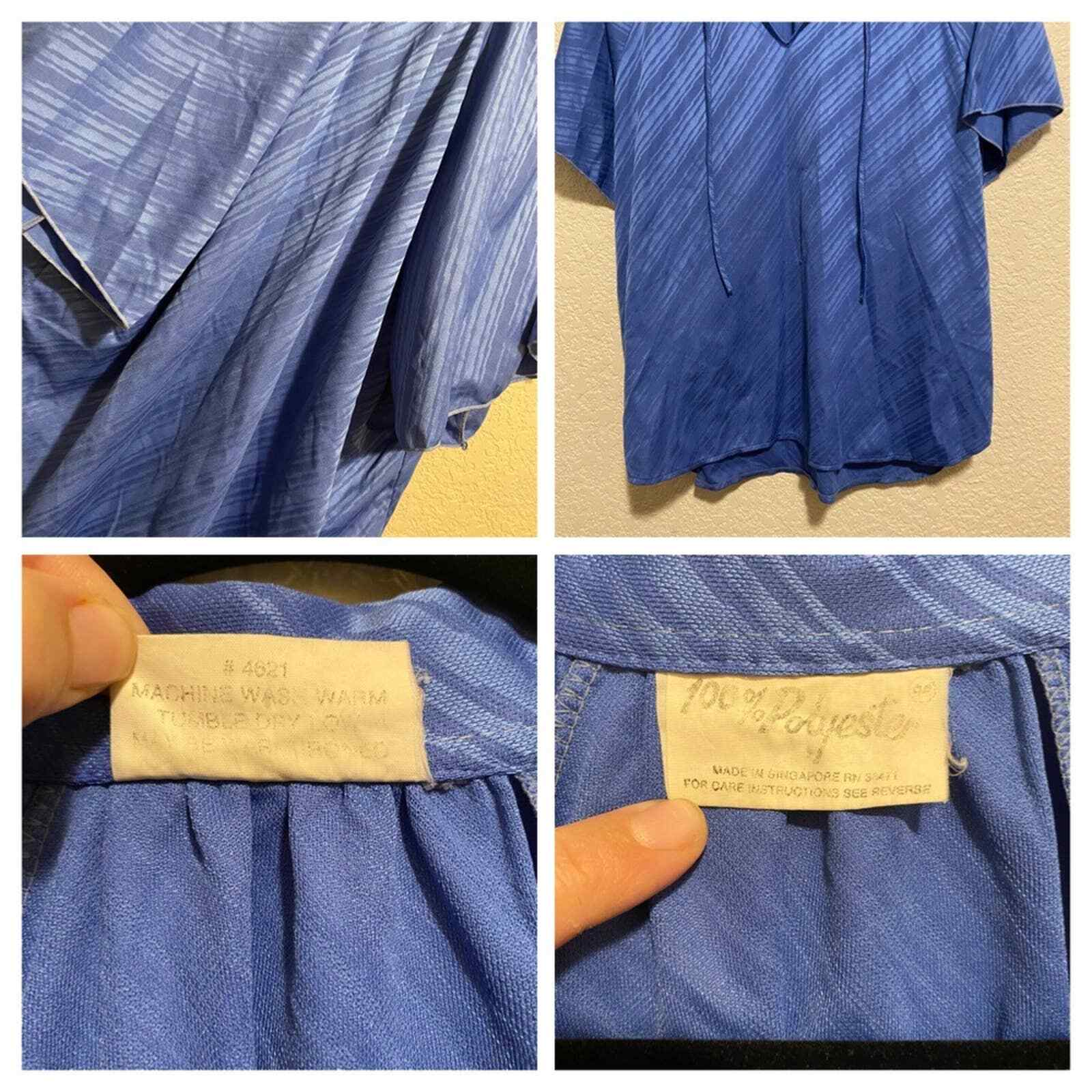 Vintage Beautiful 100% polyester blue On Blue Stripped blouse made in Singapore