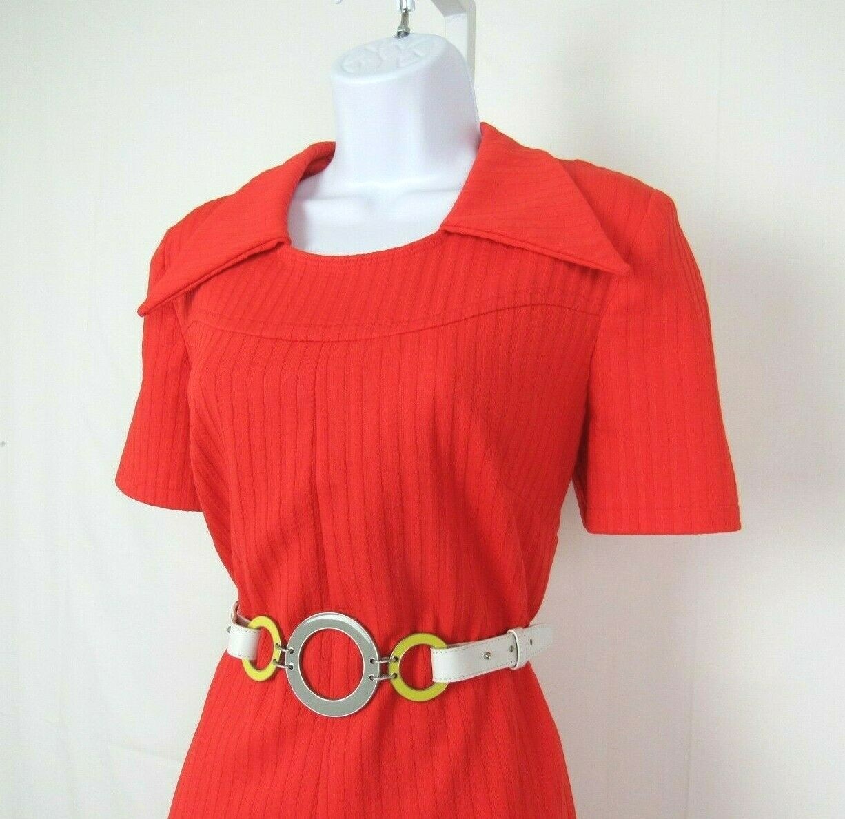 VTG 1950s JONATHAN LOGAN RED ORANGE DRESS & ENAMEL BELT