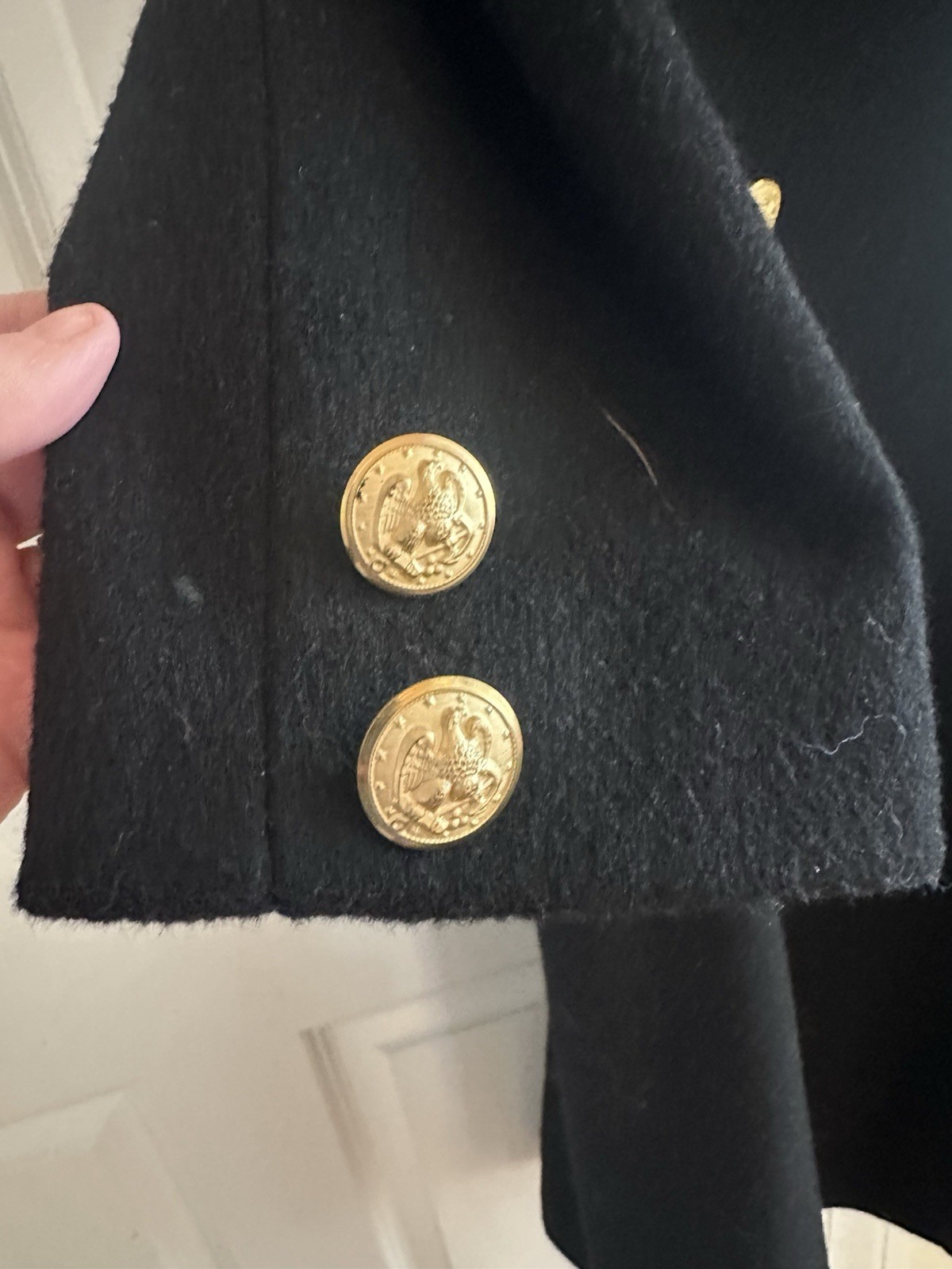 Bill Blass Navy Blue Wool Double Breasted Military Style Size 4 Fine