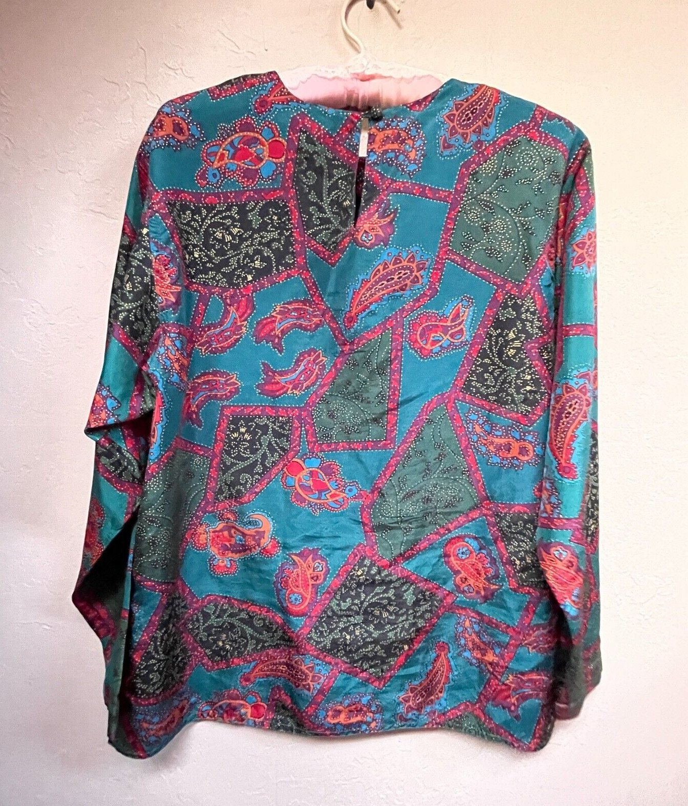 Rafaella Womens Small Long Sleeve Mixed Paisley Print Silk Blouse Top Multicolor
