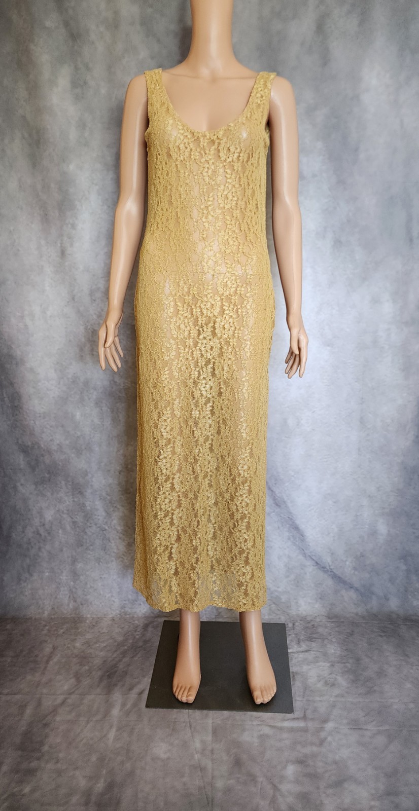 Vintage Gold Victoria’s Secret Lace Slip Sheer Size M Dress Coquette Fairycore