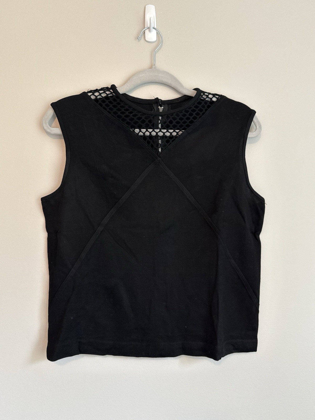 VINTAGE Women’s 60s? Black Sleeveless Shirt W/ Zip Back Cut-out Collar Detail