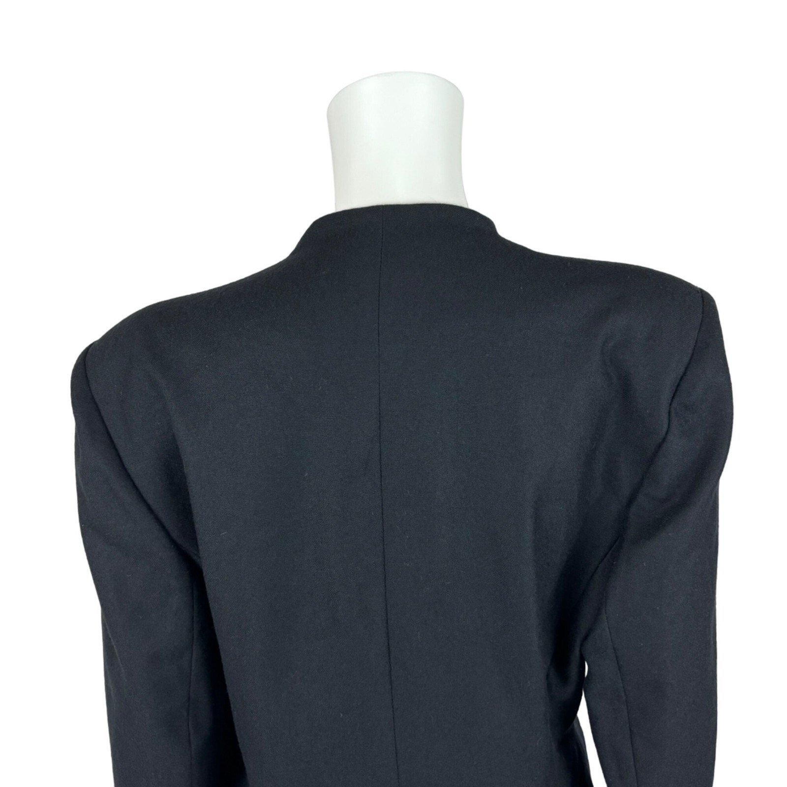 Vintage 80s Blazer Women&rsquo;s Large Black Wool Suit Jacket Leaf Closures Emmanuelle