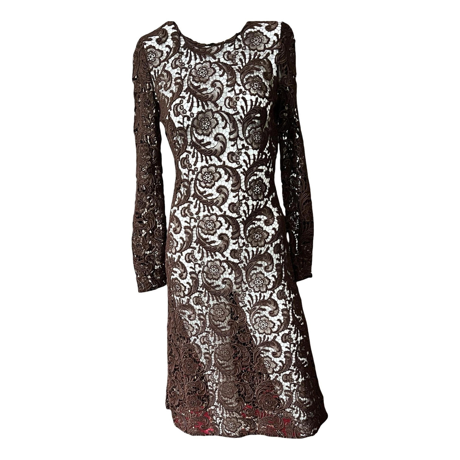 Vintage Archive Prada 2008 Runway Look Brown Sheer Guipure Dress