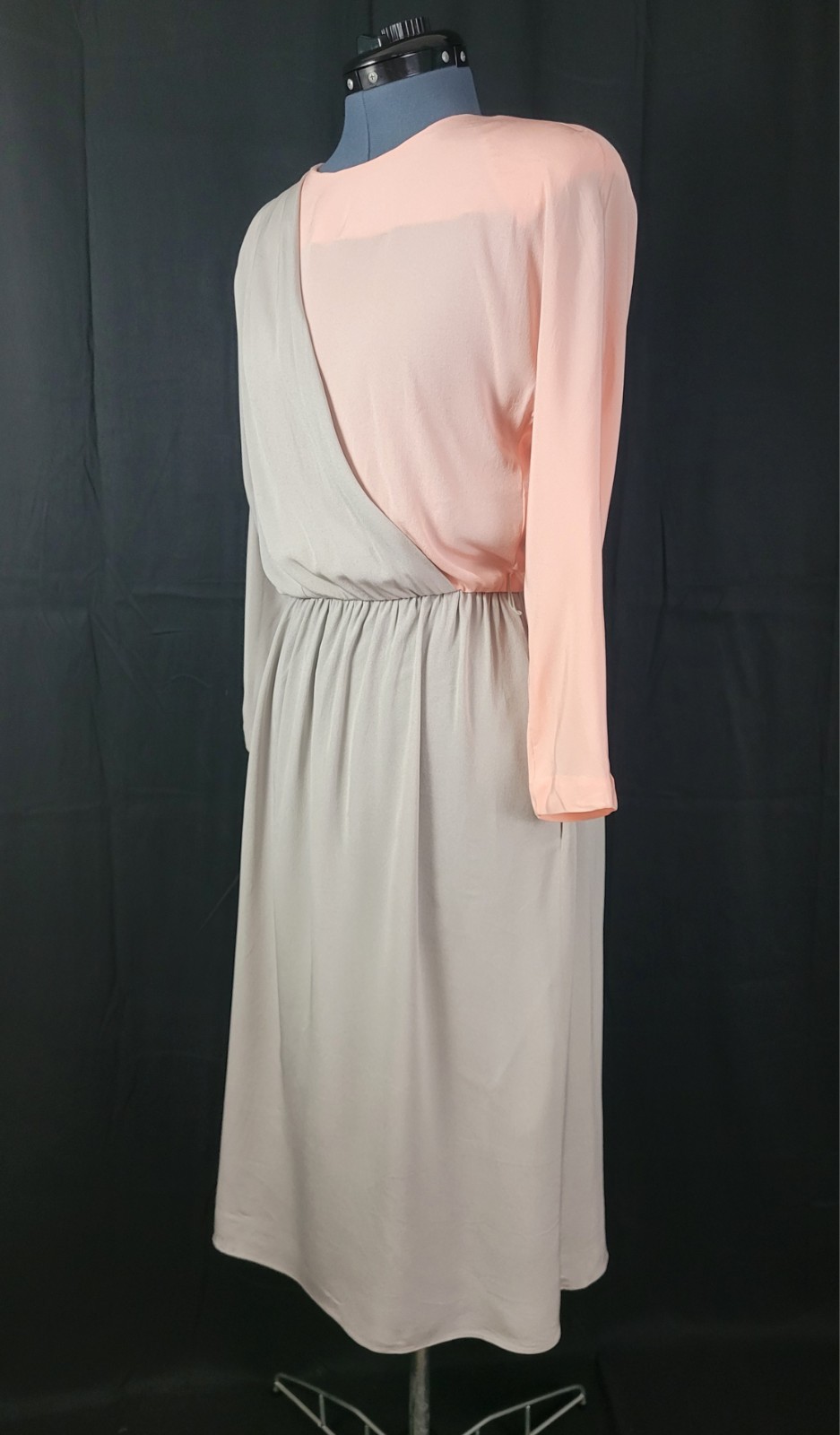 Vintage David Warren Peachy Pink & Grey Blouson Dress w Layered Top Size 10