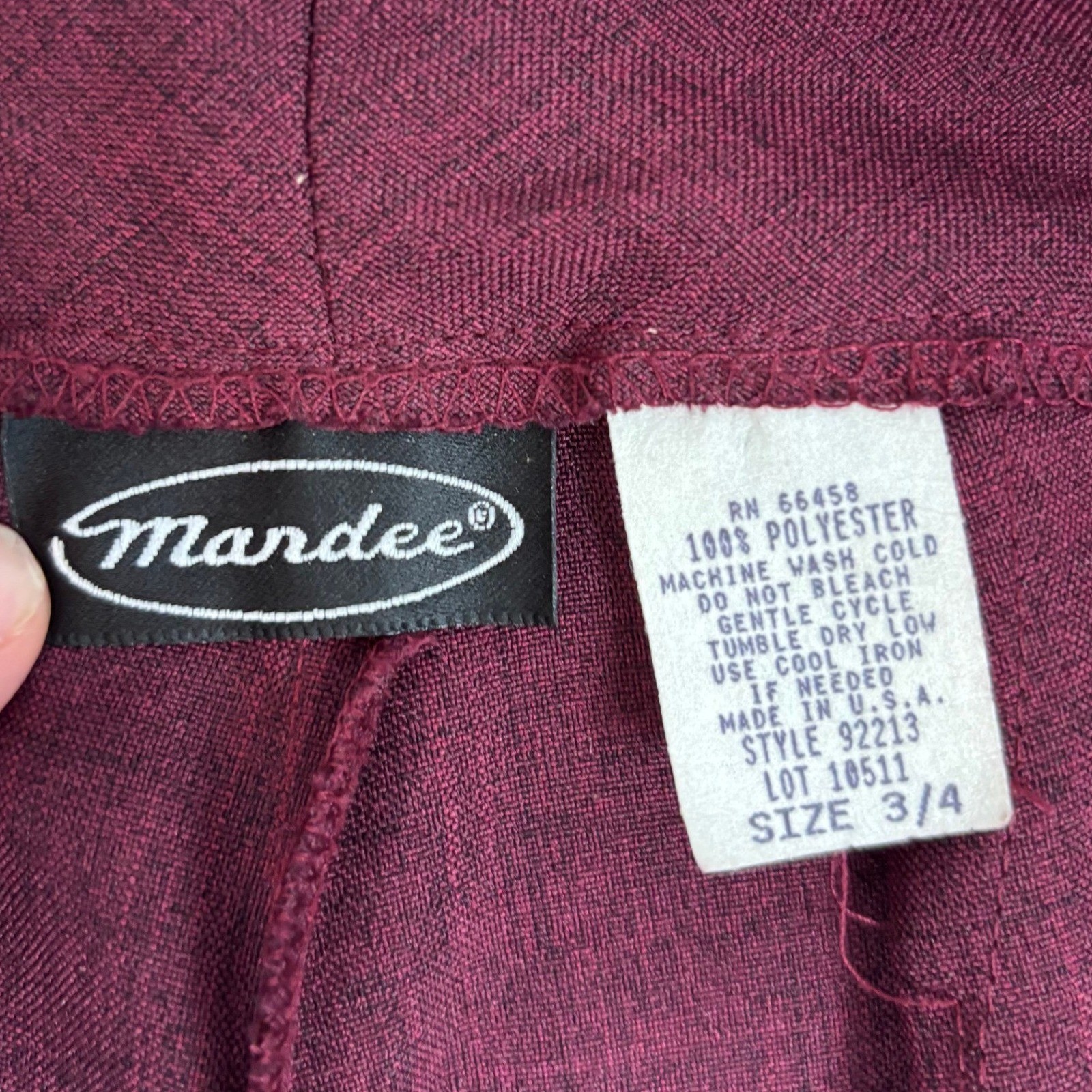 Mandee Vintage Burgundy High Waisted Straight Leg Trousers Size 3/4 Made in USA
