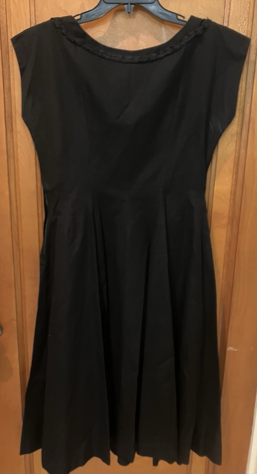 Vtg Beautiful Handmade Black Tailored Dress Covered Buttons Lace 50’s