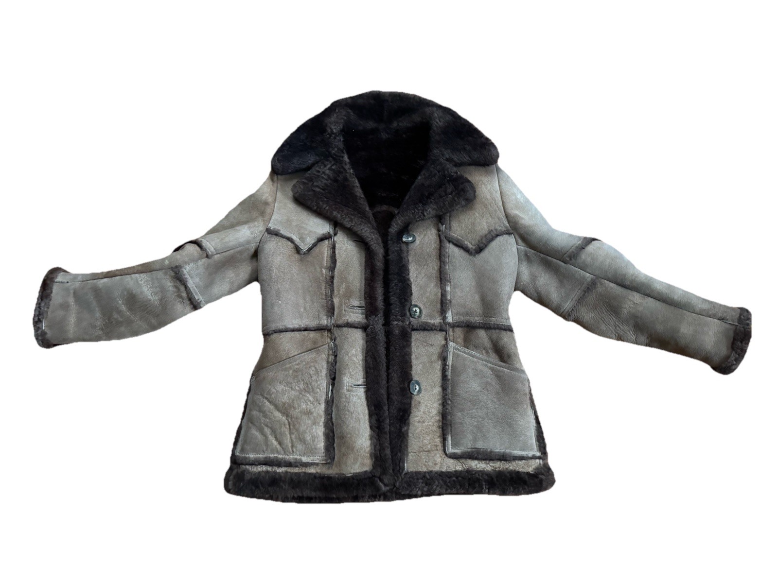 Wilsons Brown Suede Shearling Fur Coat Size 12, Vintage Style, Chest 42in