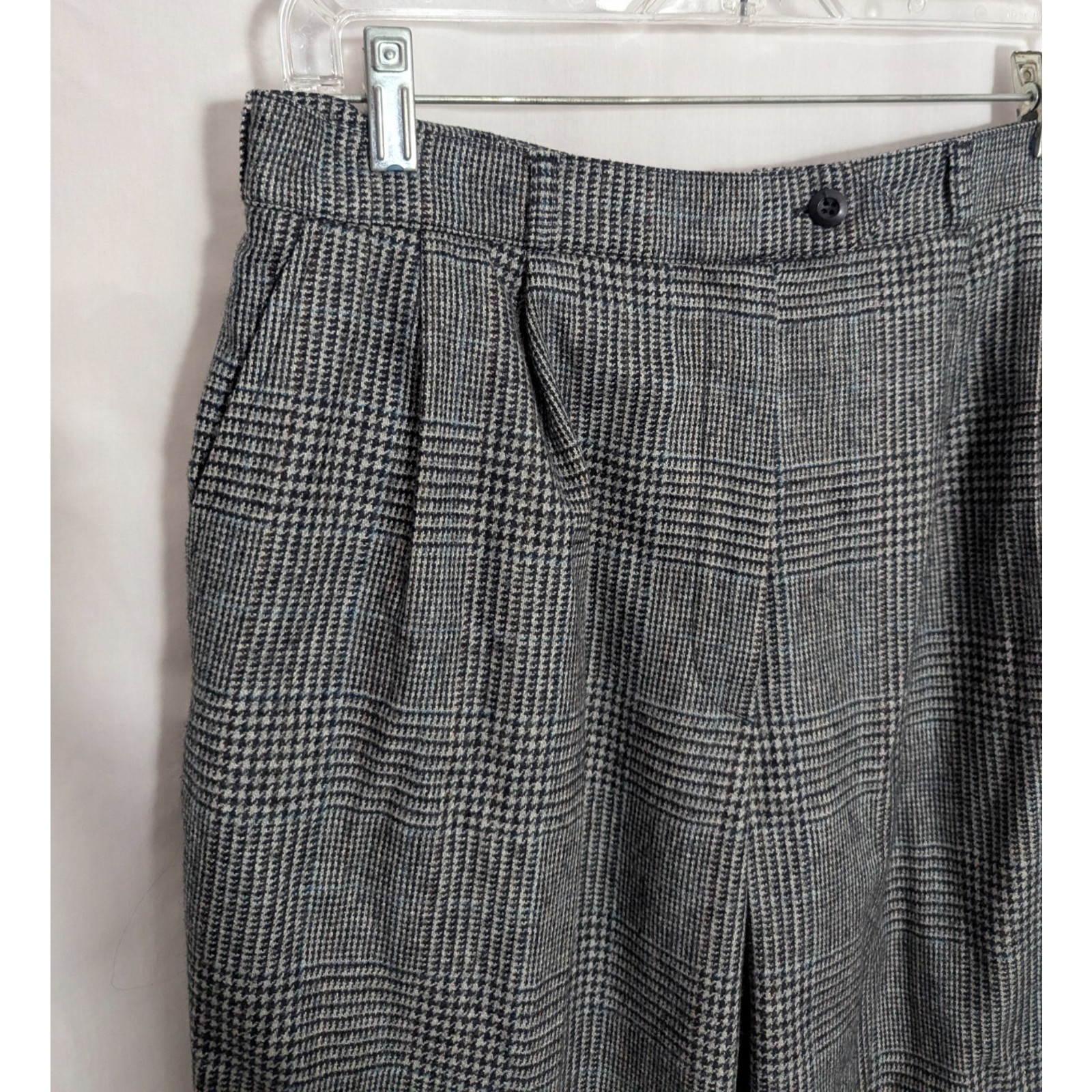 Vtg Bill Blass Gray Plaid Wool Pleated Pants Sz 14 31W 29L Z1 Academia Preppy