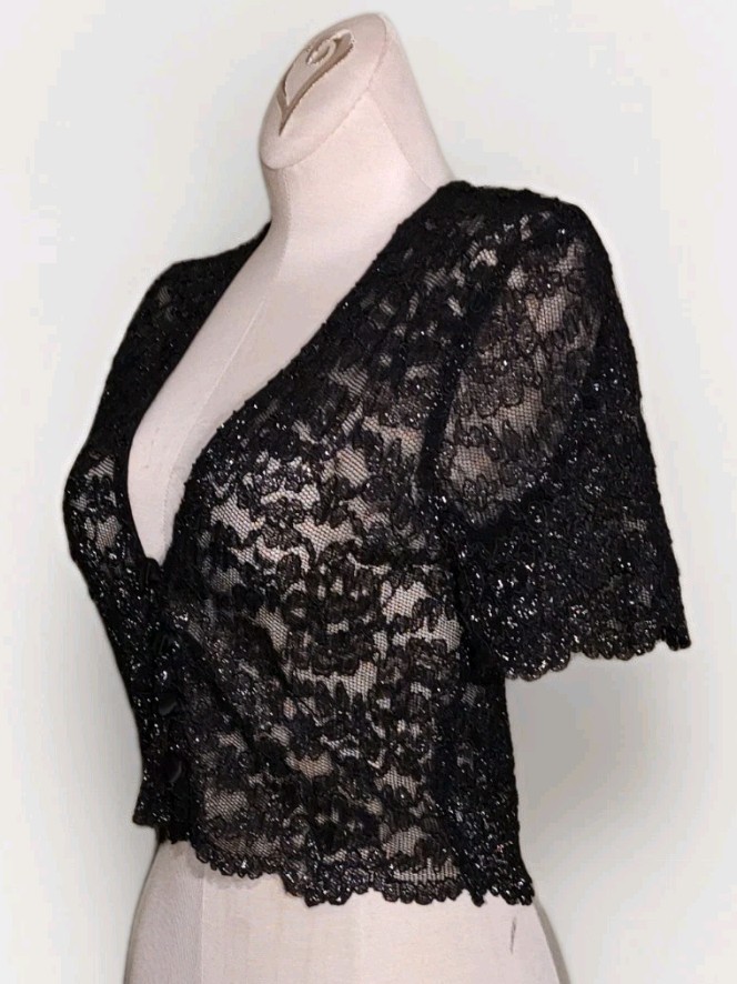 Jeffrey & Dara Evenings – Black Lace Bodice Layered Dress & Jacket – Size 6