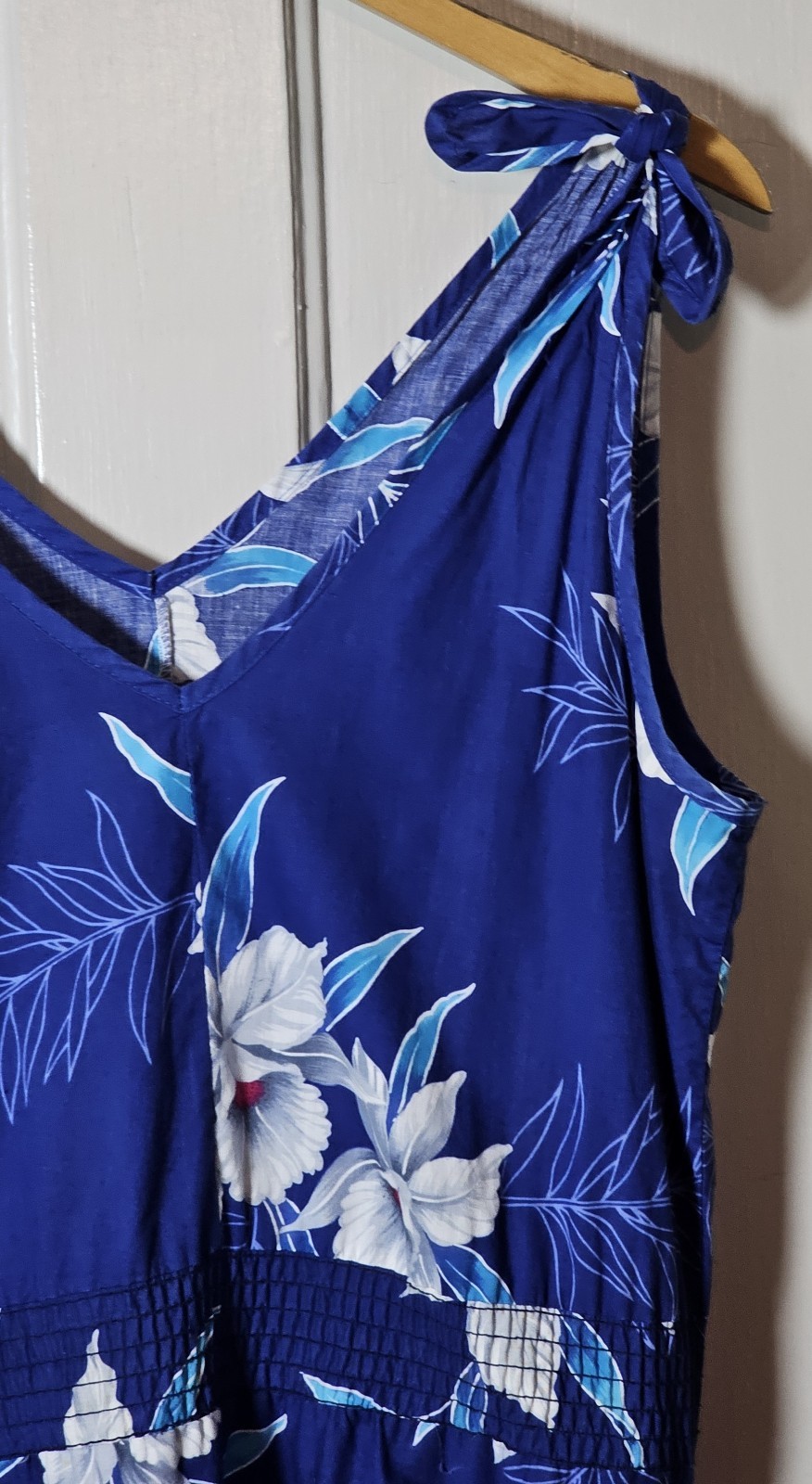 VGT 90s Banana Bay Dress Size M Blue Cotton Tropical Floral Hawaiian Hibiscus