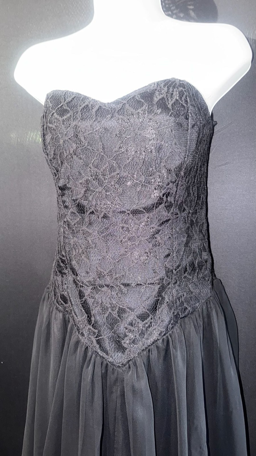 Positively Ellyn Vintage 80s Strapless Lace Bodice Chiffon Dress