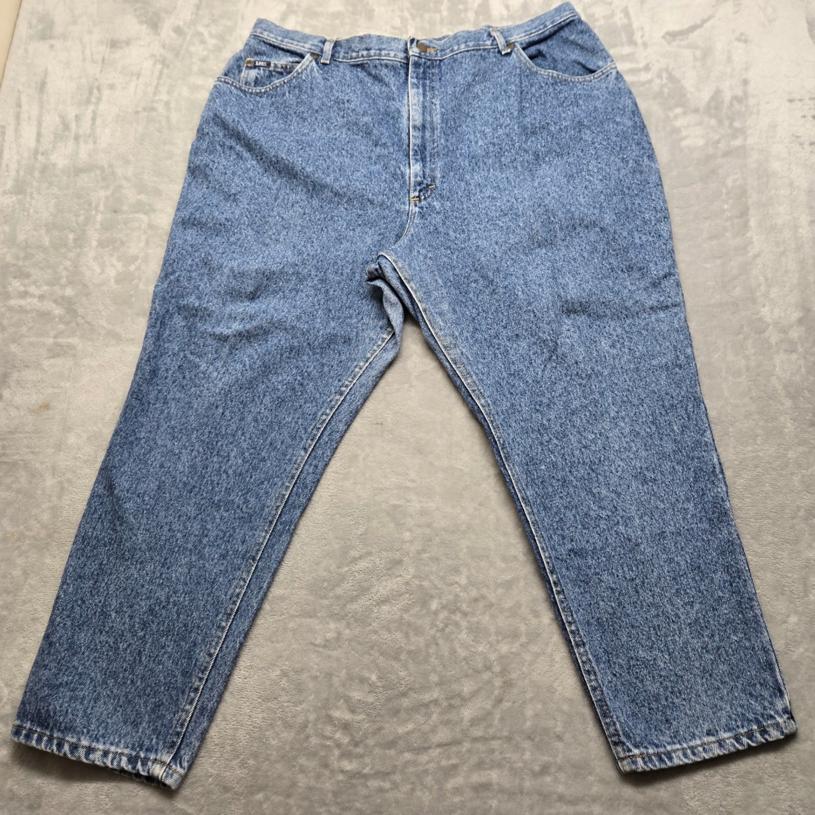 Lee Riders Vintage High Waisted Mom Jeans Medium Wash Blue Tapered Leg 39×26.5