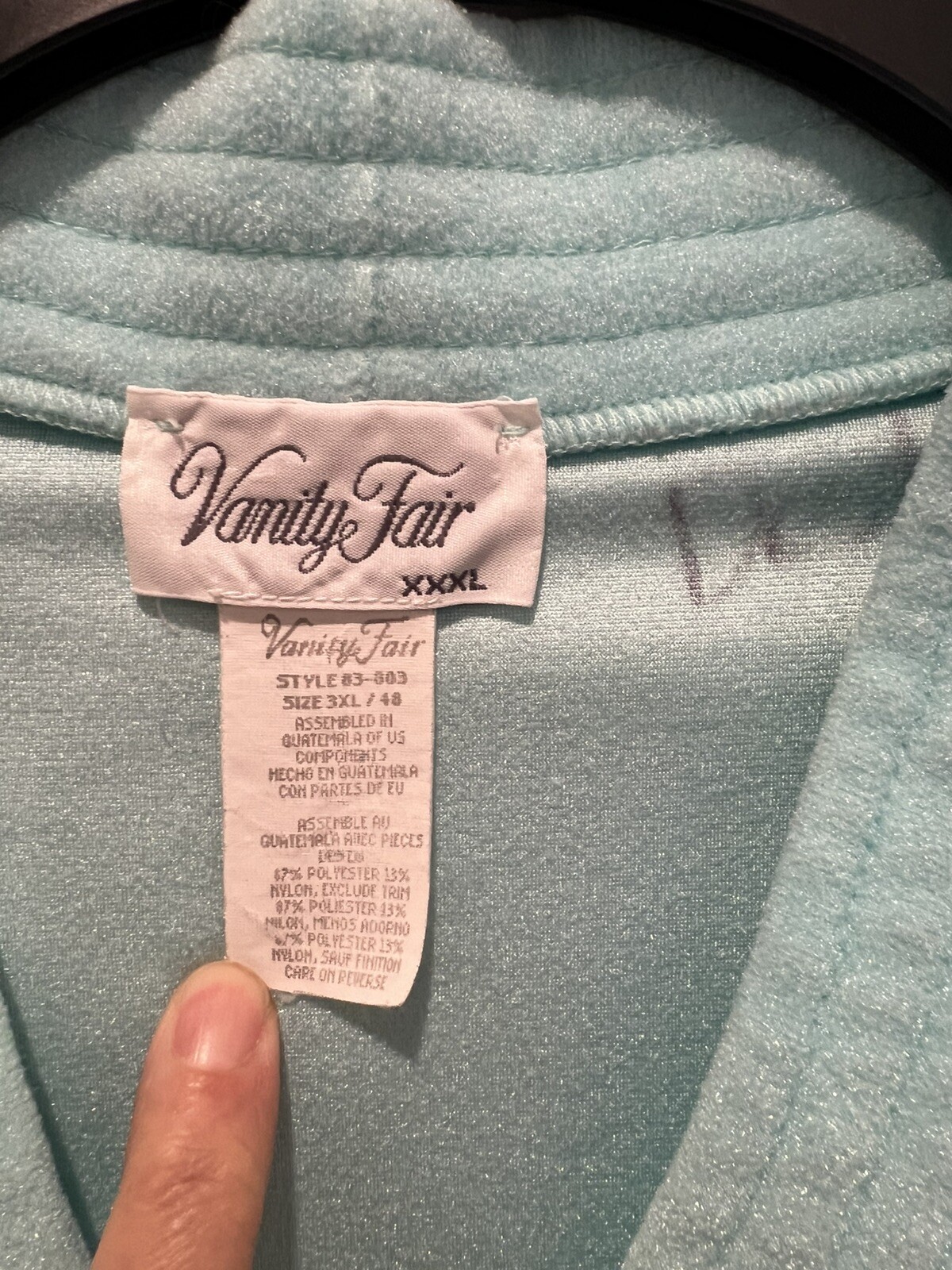Vintage Vanity Fair Housecoat Light Blue Velour Robe Women’s Size 3XL V-Neck