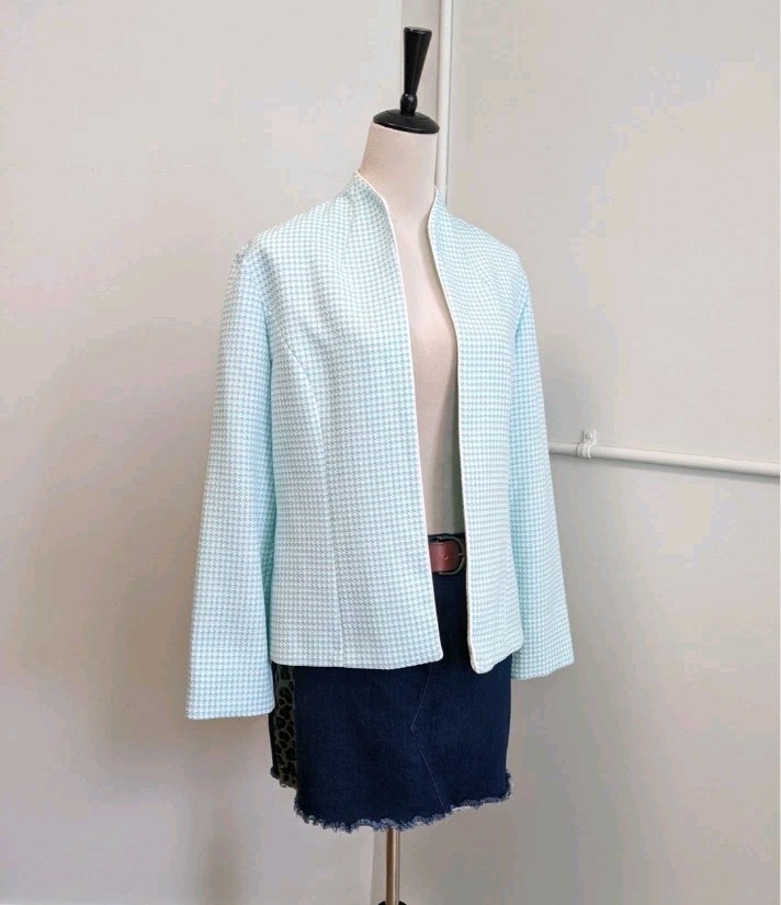 Jessica Howard Blazer Womens Size 12 Light Blue Open Front Textured Jacket